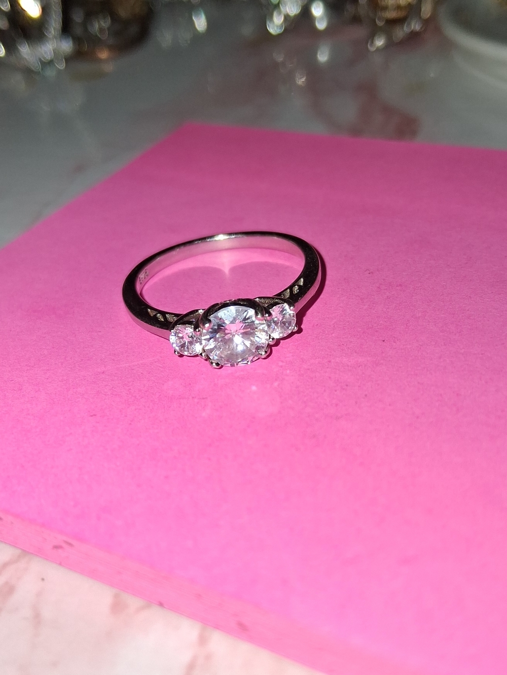 Silver Three-Stone Cubic Zirconia Ring in White